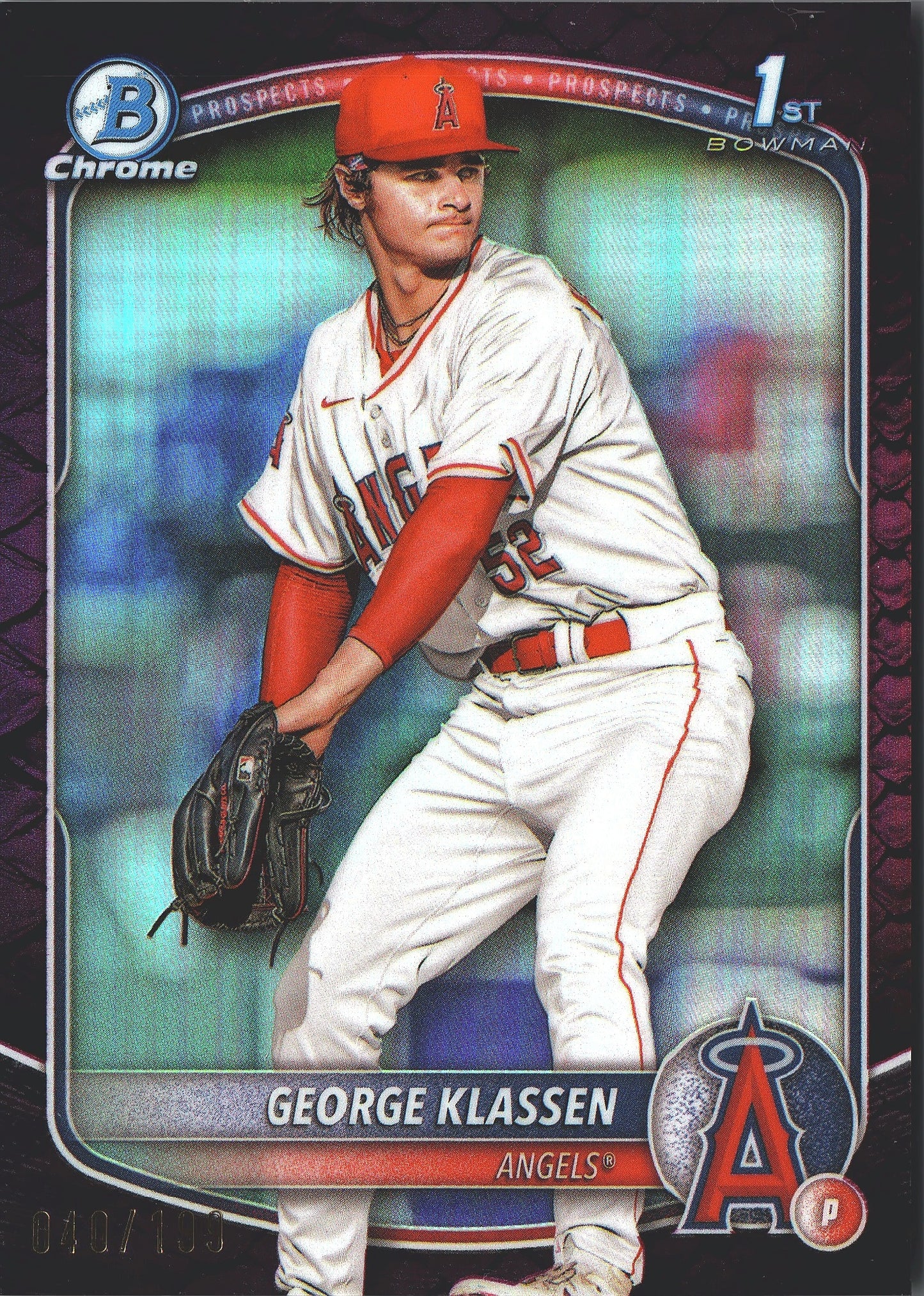 2025 Topps Bowman Chrome Prospects Reptilian Fuchsia /199 1st George Klassen #BCP-63 Los Angeles Angels