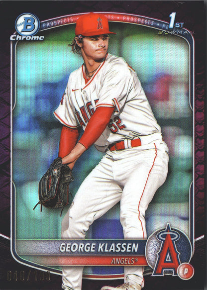 2025 Topps Bowman Chrome Prospects Reptilian Fuchsia /199 1st George Klassen #BCP-63 Los Angeles Angels