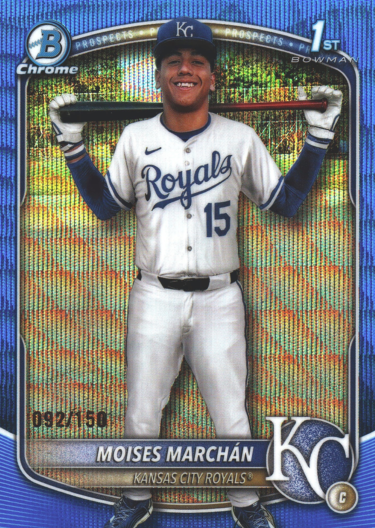 2025 Topps Bowman Chrome Prospects Blue Wave /150 1st Moises Marchán #BCP-242 Kansas City Royals