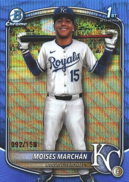 2025 Topps Bowman Chrome Prospects Blue Wave /150 1st Moises Marchán #BCP-242 Kansas City Royals