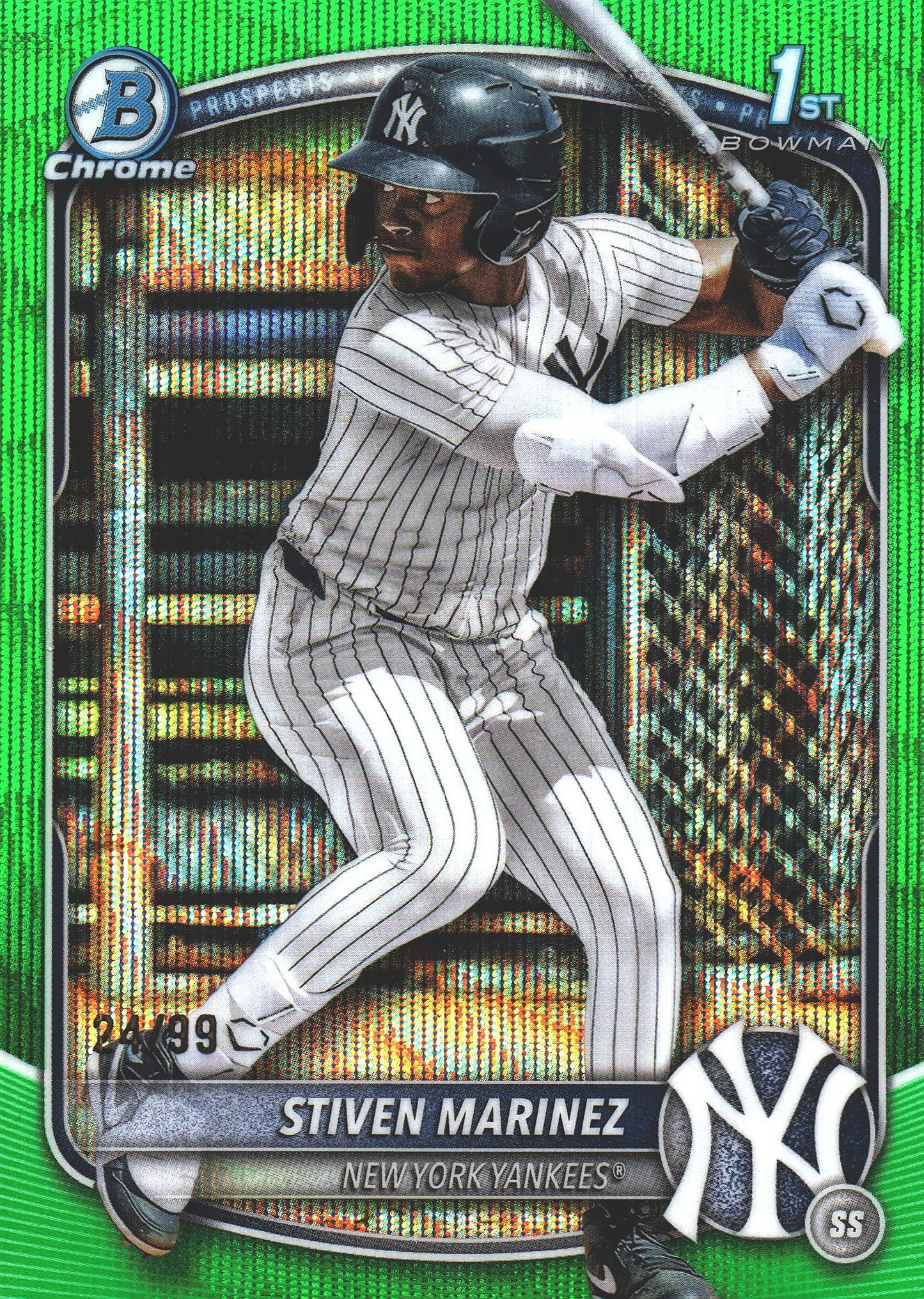2025 Topps Bowman Chrome Prospects Green Wave /99 1st Stiven Marinez #BCP-189 New York Yankees