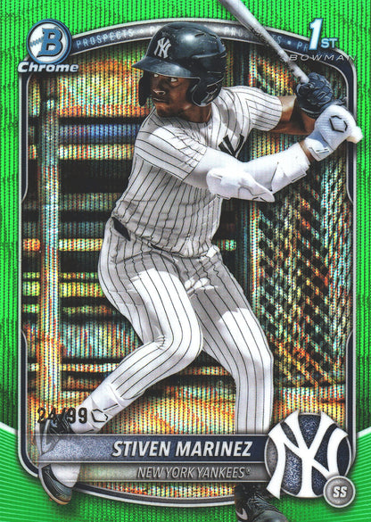 2025 Topps Bowman Chrome Prospects Green Wave /99 1st Stiven Marinez #BCP-189 New York Yankees