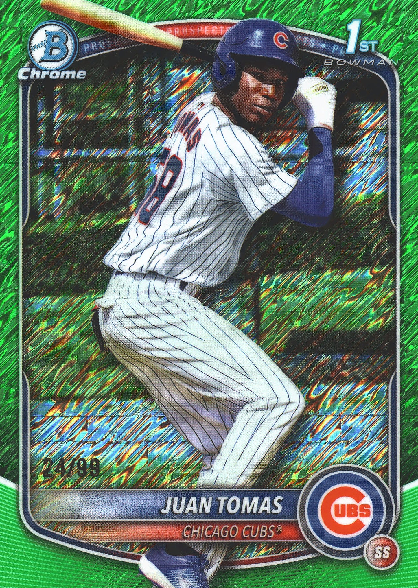 2025 Topps Bowman Chrome Prospects Green Shimmer /99 1st Juan Tomas #BCP-230 Chicago Cubs