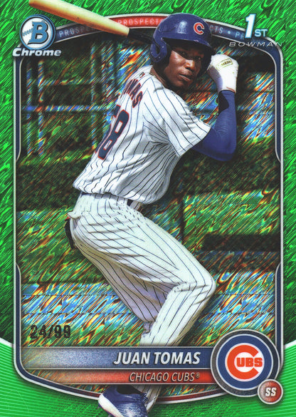 2025 Topps Bowman Chrome Prospects Green Shimmer /99 1st Juan Tomas #BCP-230 Chicago Cubs