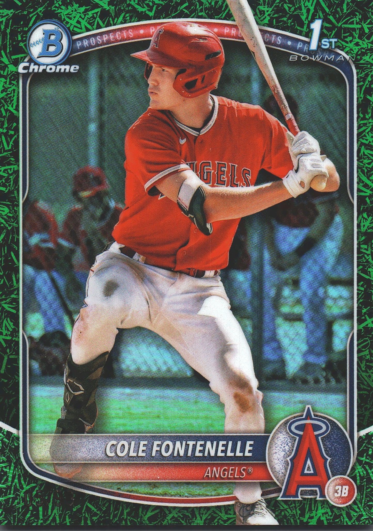 2025 Topps Bowman Chrome Prospects Green Grass /99 1st Cole Fontenelle #BCP-32 Los Angeles Angels