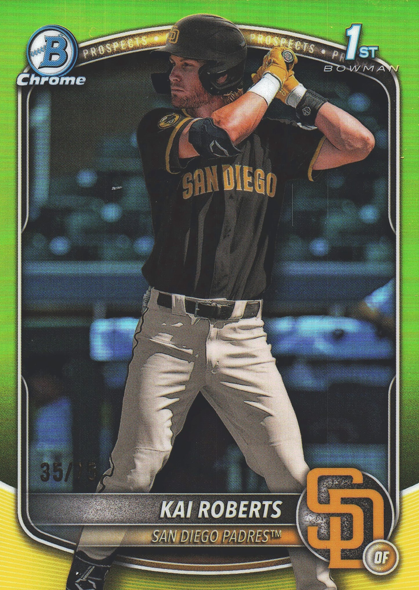 2025 Topps Bowman Chrome Prospects Yellow /75 1st Kai Roberts #BCP-182 San Diego Padres