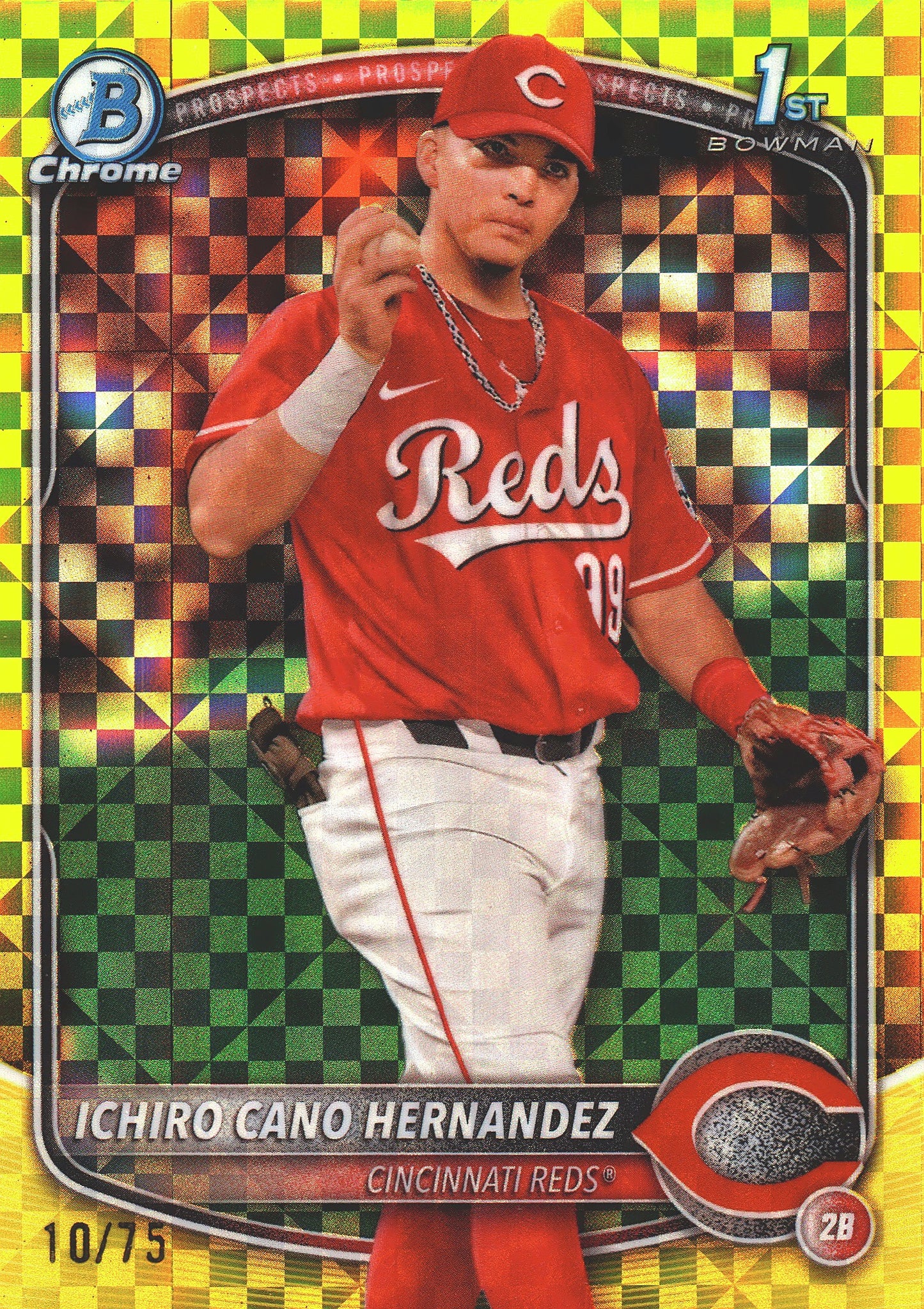2025 Topps Bowman Chrome Prospects Yellow X-Fractor /75 1st Ichiro Cano Hernandez #BCP-18 Cincinnati Reds