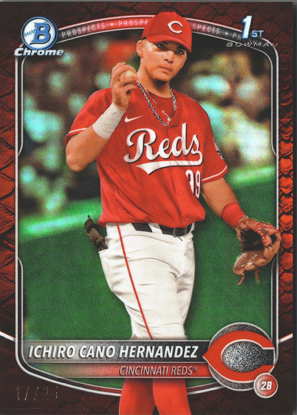2025 Topps Bowman Chrome Prospects Reptilian Orange /25 1st Ichiro Cano Hernandez #BCP-18 Cincinnati Reds