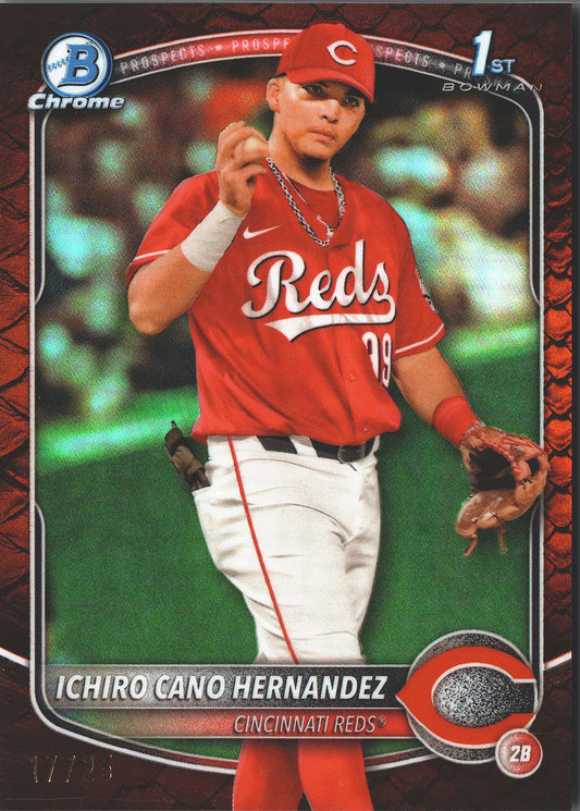 2025 Topps Bowman Chrome Prospects Reptilian Orange /25 1st Ichiro Cano Hernandez #BCP-18 Cincinnati Reds