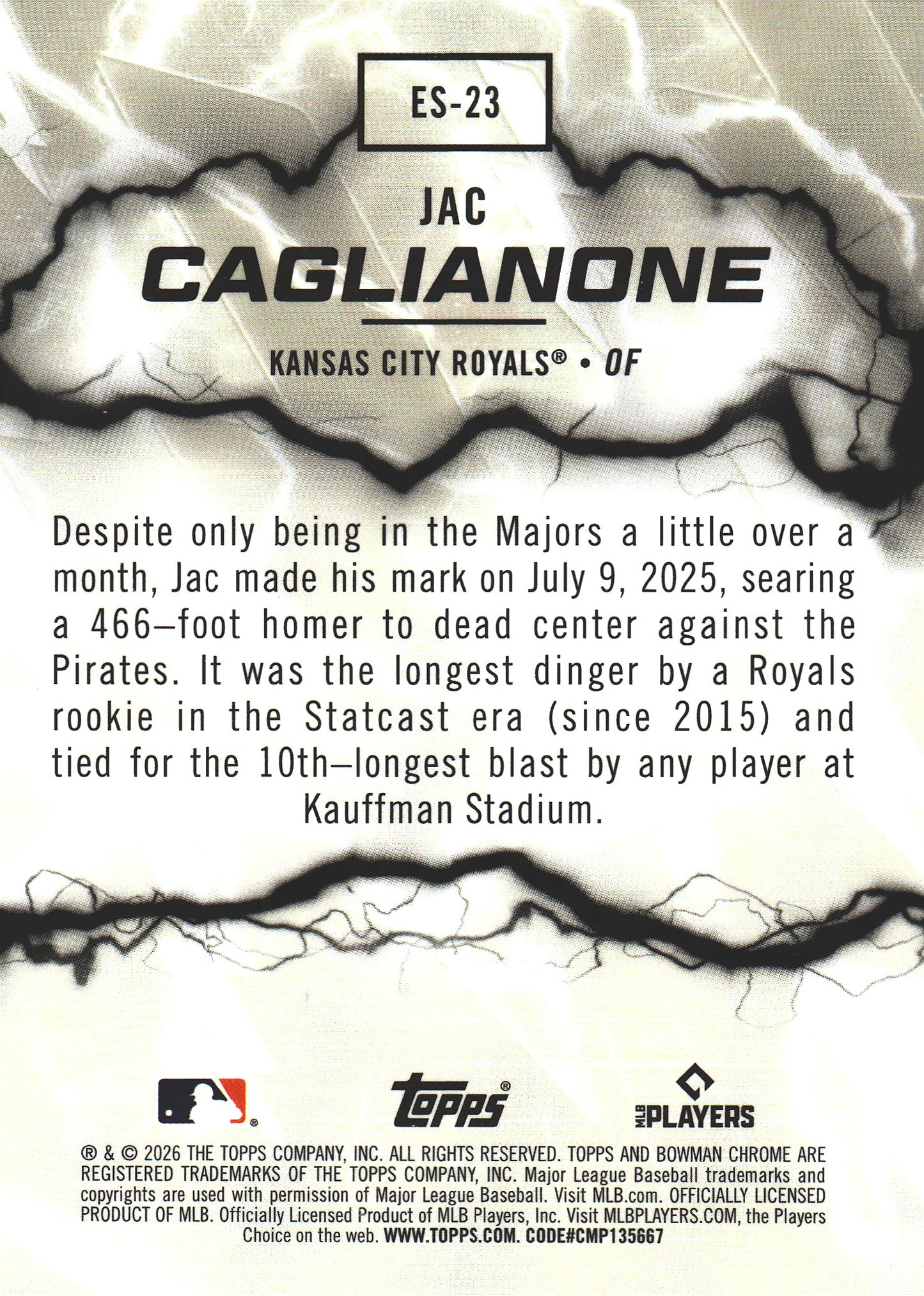 2026 Topps Bowman Chrome Mojo Electric Sluggers RC Jac Caglianone #ES-23 Kansas City Royals