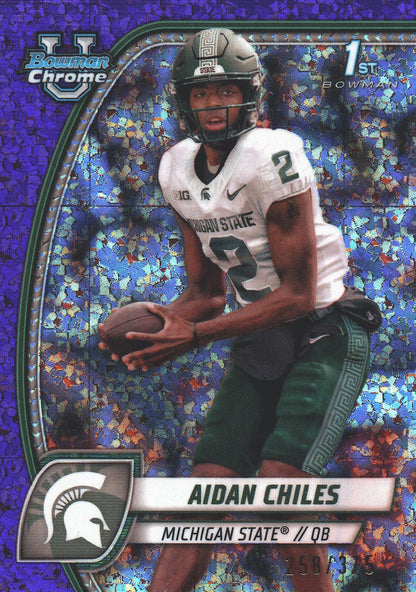 2024 Topps Bowman U Chrome Purple Mini Diamond /375 Aidan Chiles #8 Michigan State Spartans