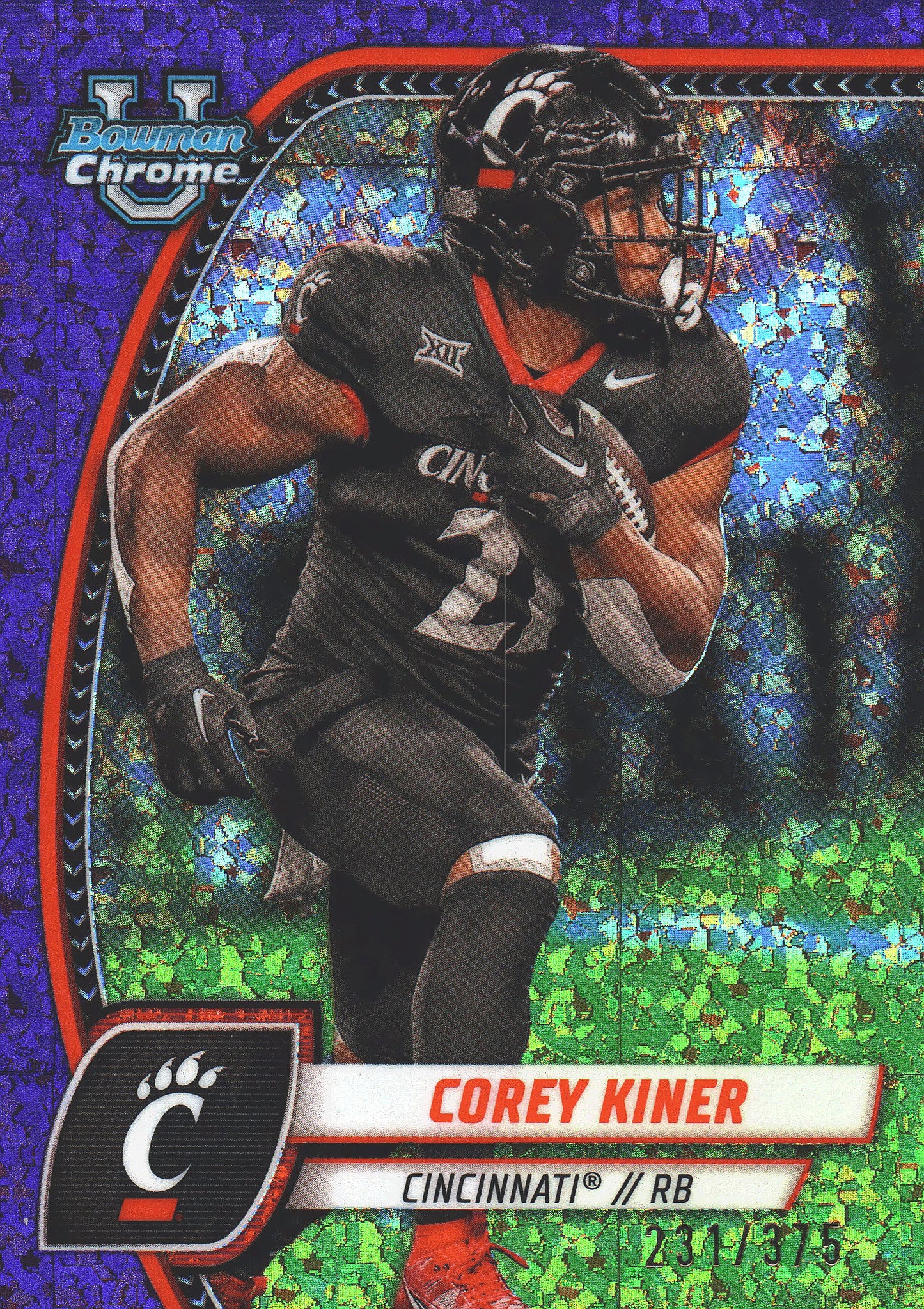 2024 Topps Bowman U Chrome Purple Mini Diamond /375 Corey Kiner #47 Cincinnati Bearcats