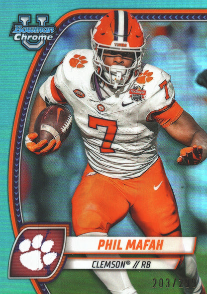 2024 Topps Bowman U Chrome Aqua /299 Phil Mafah #144 Clemson Tigers
