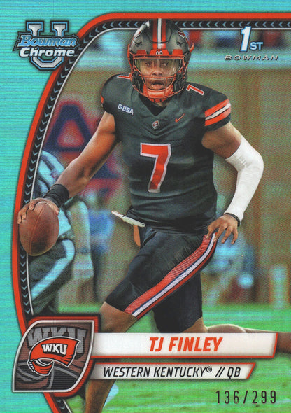 2024 Topps Bowman U Chrome Aqua /299 TJ Finley #191 Western Kentucky Hilltoppers