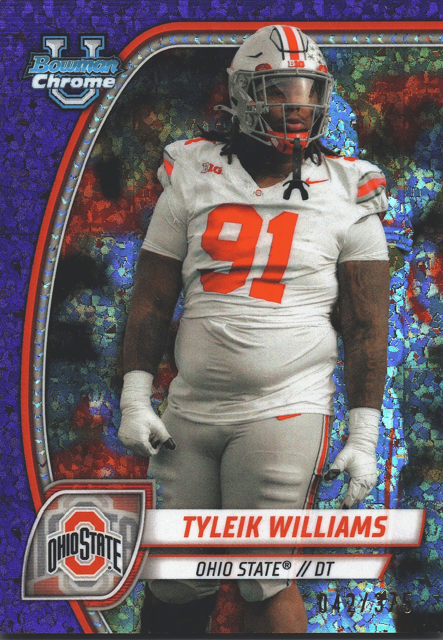 2024 Topps Bowman U Chrome Purple Mini Diamond /375 Tyleik Williams #149 Ohio State Buckeyes