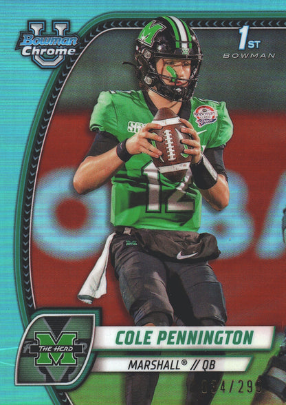 2024 Topps Bowman U Chrome Aqua /299 Cole Pennington #45 Marshall Thundering Herd