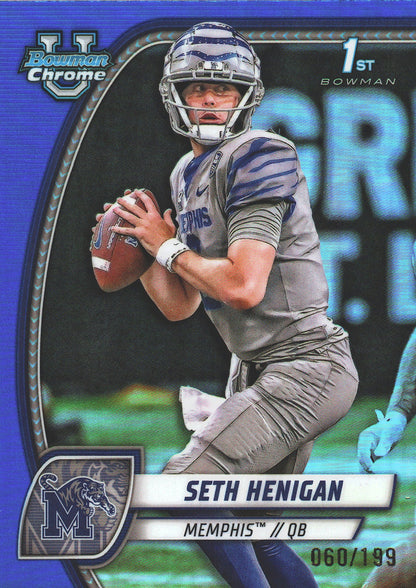 2024 Topps Bowman U Chrome Blue /199 Seth Henigan #162 Memphis Tigers