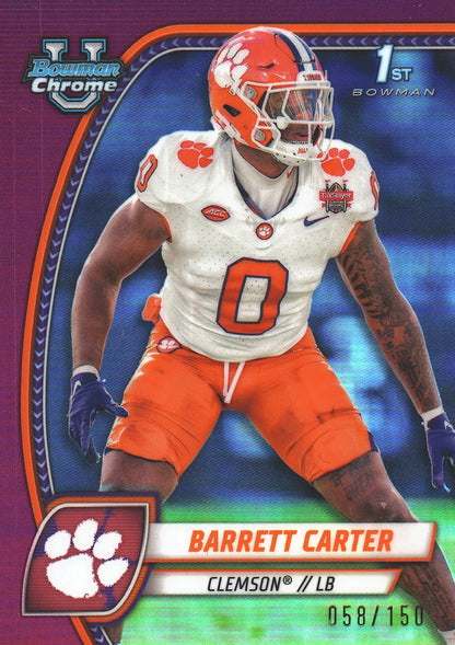 2024 Topps Bowman U Chrome Pink /150 Barrett Carter #19 Clemson Tigers