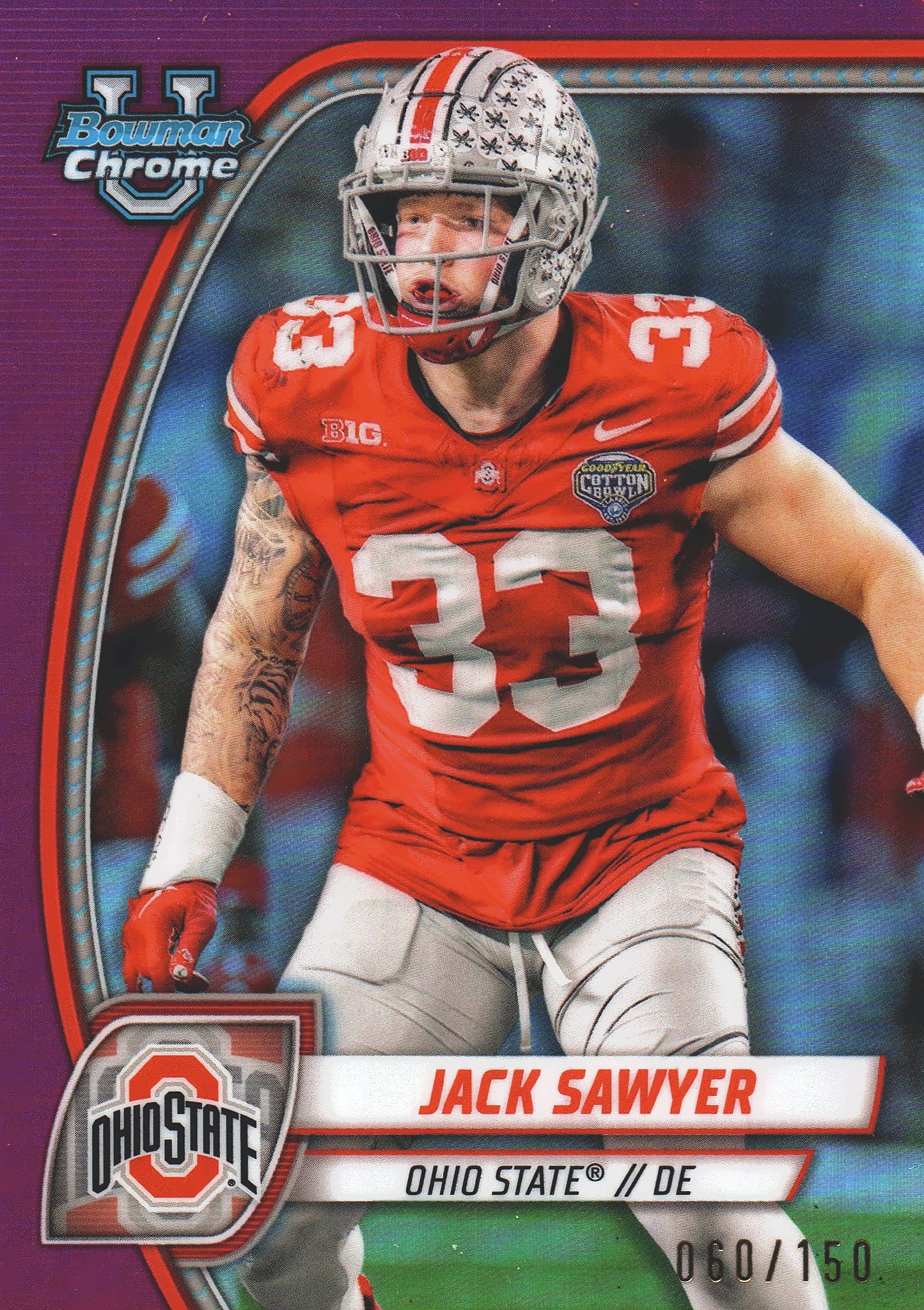 2024 Topps Bowman U Chrome Pink /150 Jack Sawyer #79 Ohio State Buckeyes