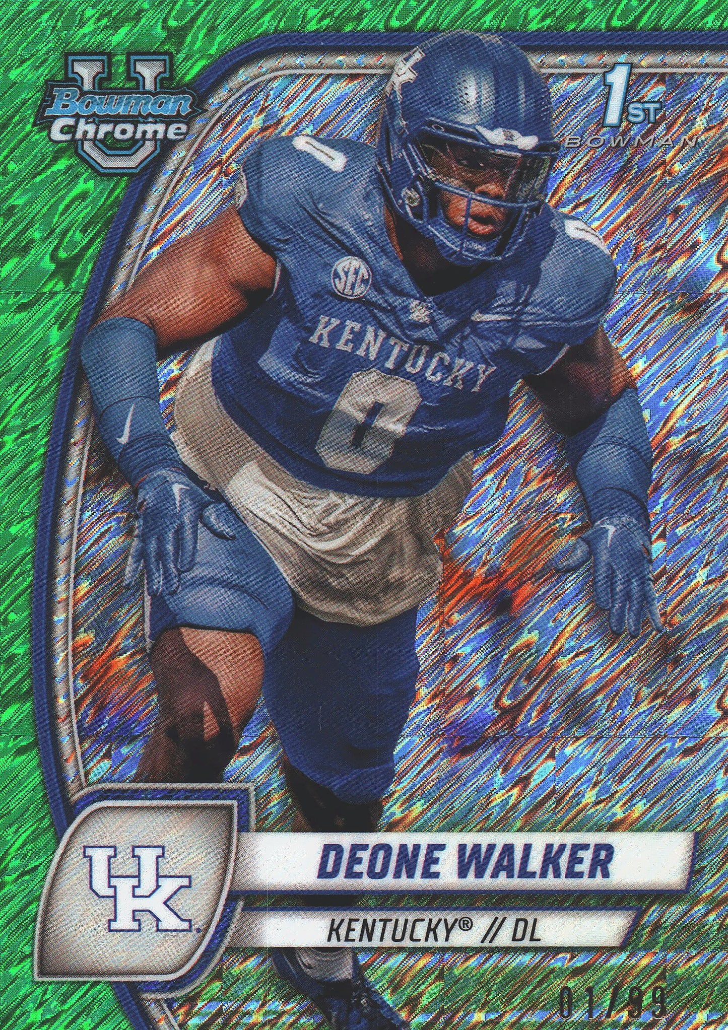2024 Topps Bowman U Chrome Green Shimmer /99 Deone Walker #57 Kentucky Wildcats