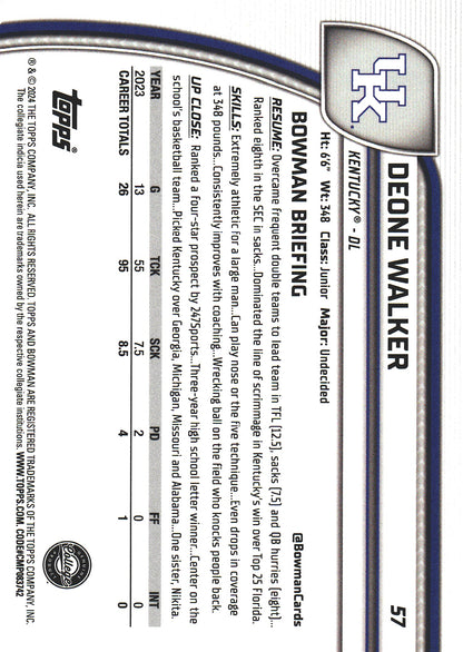 2024 Topps Bowman U Chrome Green Shimmer /99 Deone Walker #57 Kentucky Wildcats