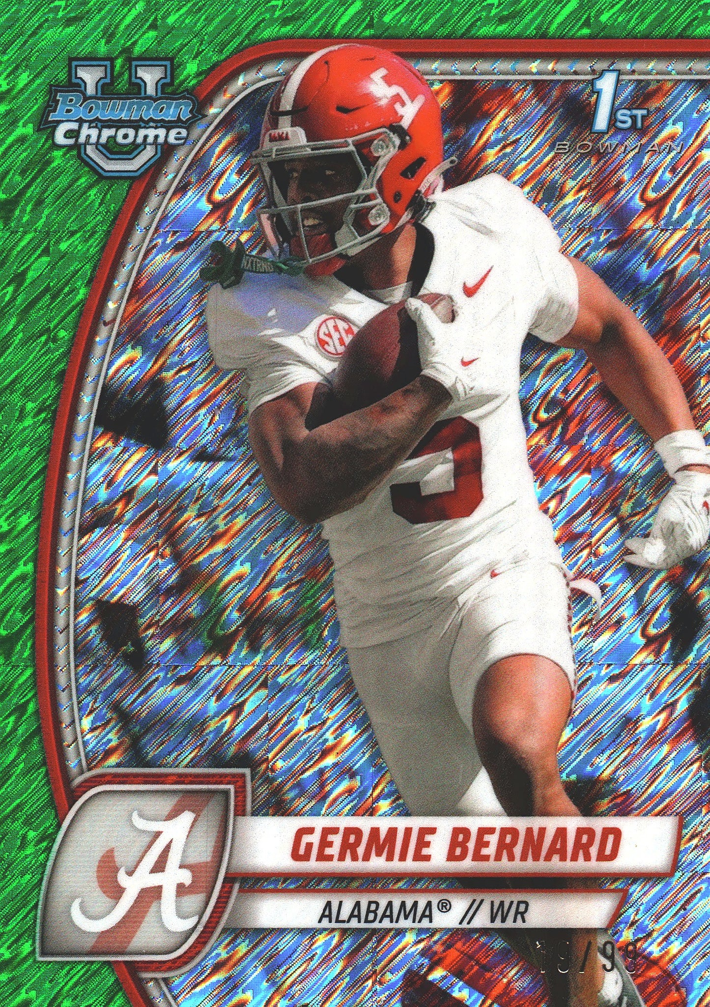 2024 Topps Bowman U Chrome Green Shimmer /99 Germie Bernard #156 Alabama Crimson Tide