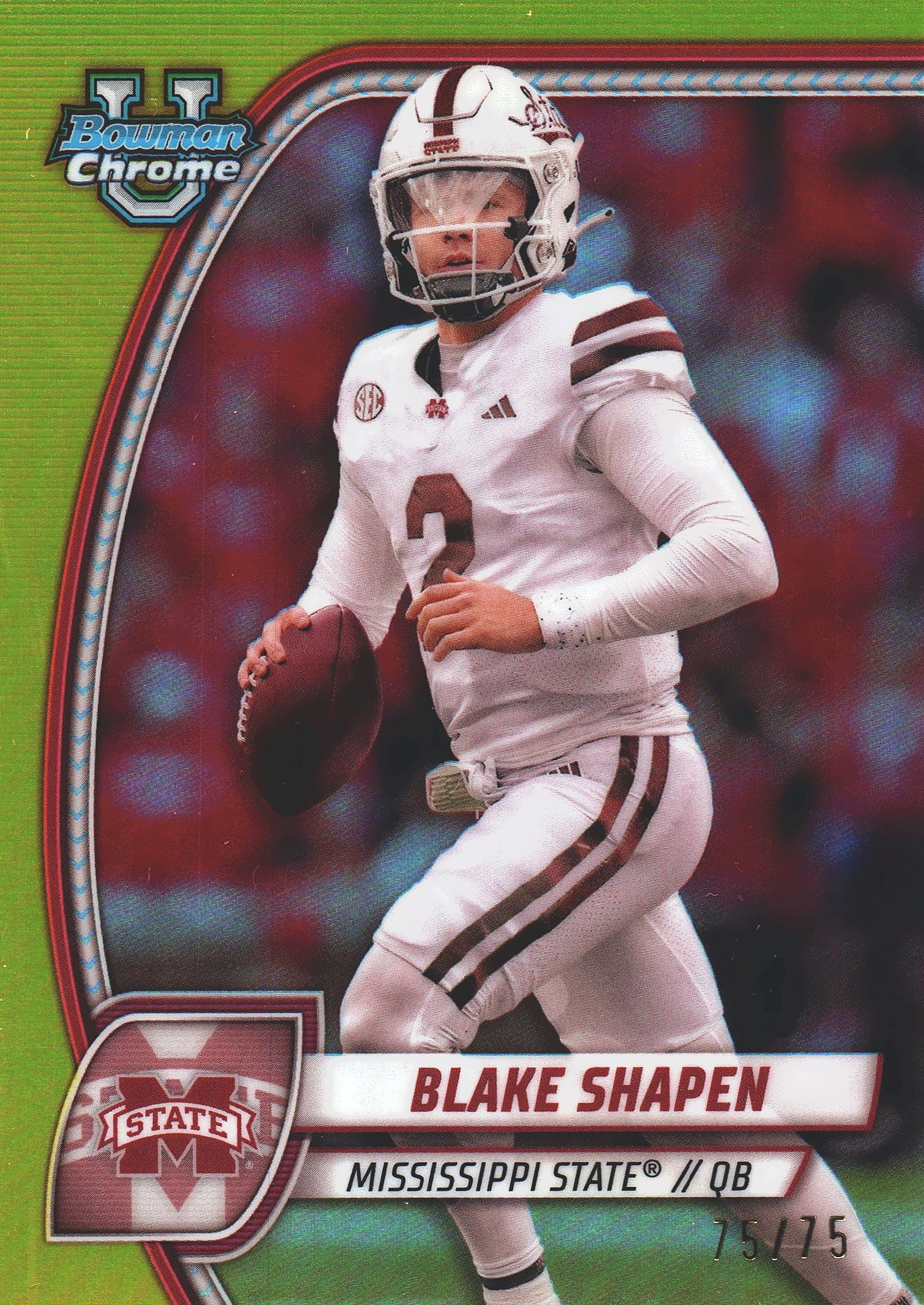 2024 Topps Bowman U Chrome Yellow /75 Blake Shapen #22 Mississippi State Bulldogs