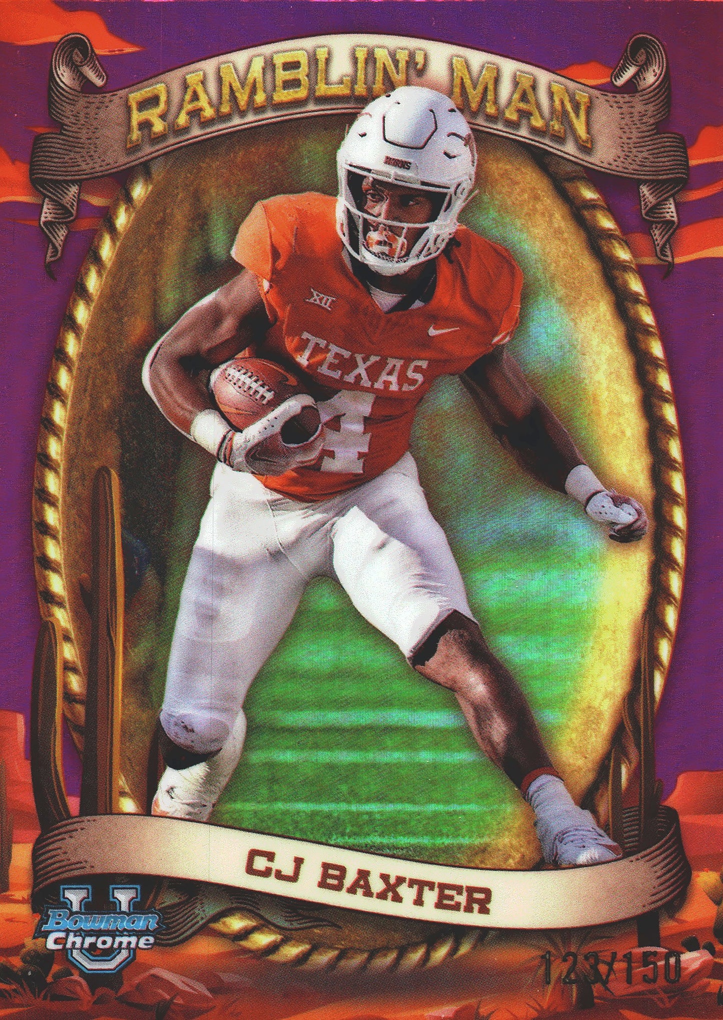 2024 Topps Bowman U Chrome Ramblin' Man Pink /150 CJ Baxter #RM-6 Texas Longhorns