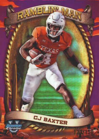 2024 Topps Bowman U Chrome Ramblin' Man Pink /150 CJ Baxter #RM-6 Texas Longhorns