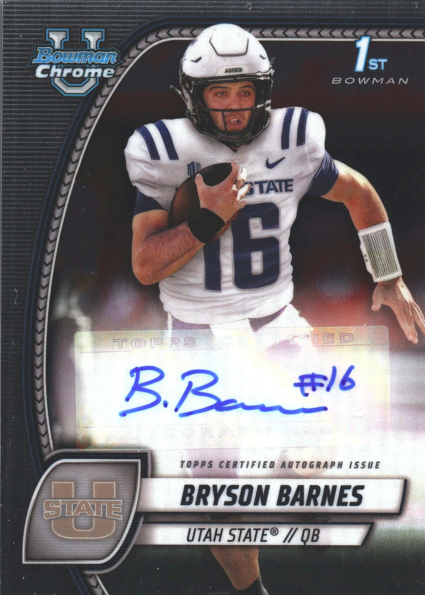 2024 Topps Bowman U Chrome Autograph Bryson Barnes #PA-BBA Utah State Aggies