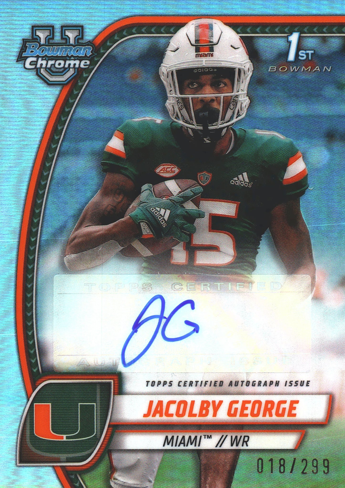 2024 Topps Bowman U Chrome Autograph Jacolby George /299 #PA-JGE Miami Hurricanes