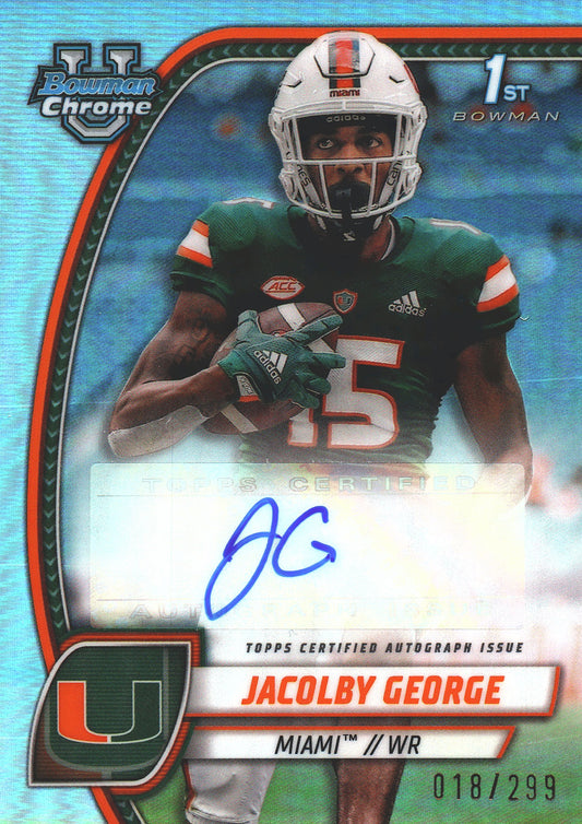 2024 Topps Bowman U Chrome Autograph Jacolby George /299 #PA-JGE Miami Hurricanes