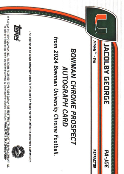 2024 Topps Bowman U Chrome Autograph Jacolby George /299 #PA-JGE Miami Hurricanes