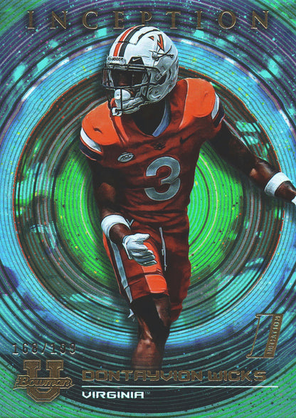 2023 Topps Bowman Inception Aqua /199 1st Dontayvion Wicks #41 Virginia Cavaliers