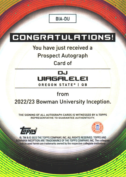 2023 Topps Bowman Inception Autograph DJ Uiagalelei #BIA-DU Oregon State Beavers