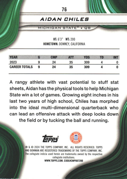 2024 Topps Bowman's Best Purple /125 Aidan Chiles #76 Michigan State Spartans
