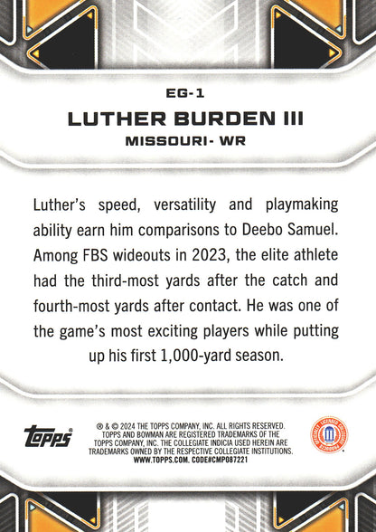 2024 Topps Bowman's Best Elements Luther Burden III #EG-1 Missouri Tigers
