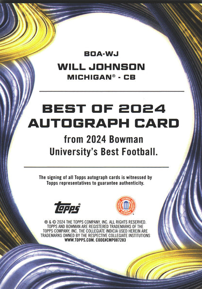 2024 Topps Bowman's Best Autograph Will Johnson #BOA-WJ Michigan Wolverines