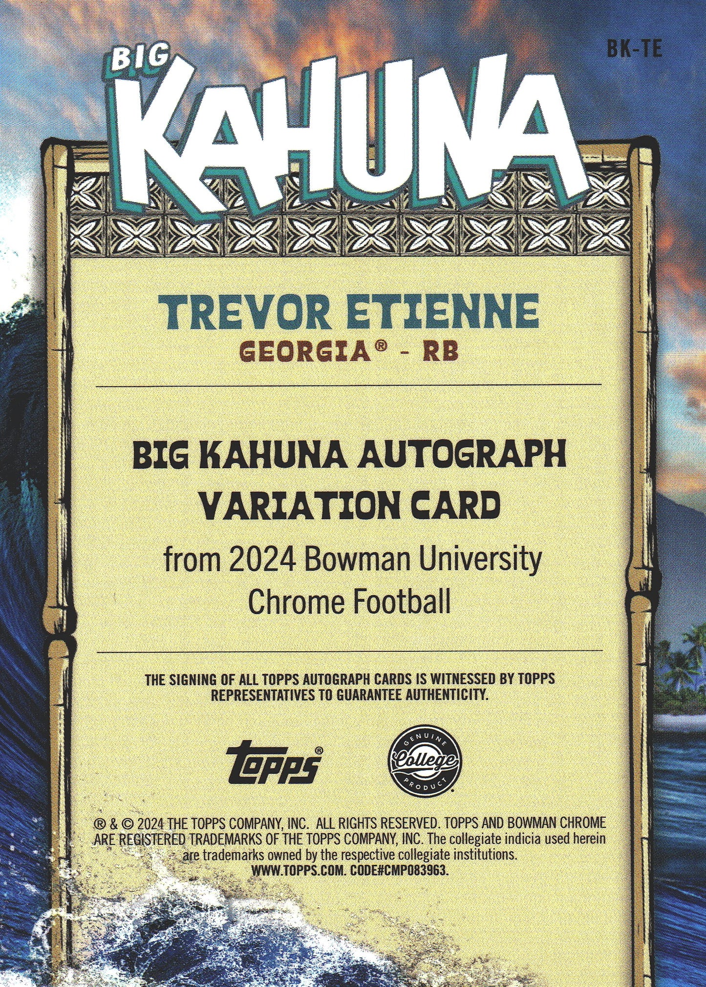 2024 Topps Bowman U Big Kahuna SSP auto Trevor Etienne #BK-TE Georgia Bulldogs