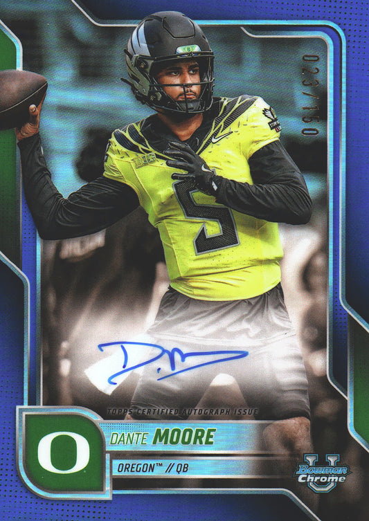 2025 Topps Bowman Autograph Blue /150 Dante Moore #BCA-DAM Oregon Ducks