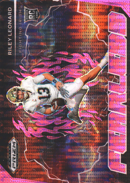 2025 Panini Prizm Draft Picks Fearless Pink Pulsar /25 Riley Leonard RC #F-RLD Notre Dame Fighting Irish