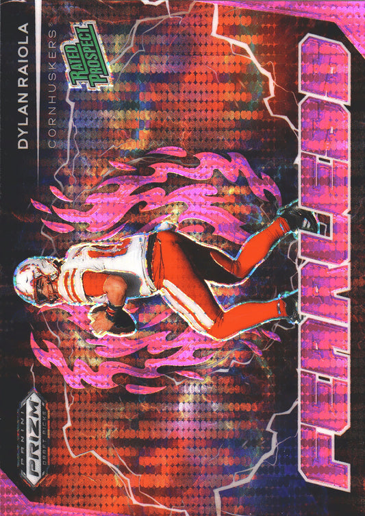 2025 Panini Prizm Draft Picks Fearless Pink Pulsar /25 Dylan Raiola RC #F-DRA Nebraska Cornhuskers