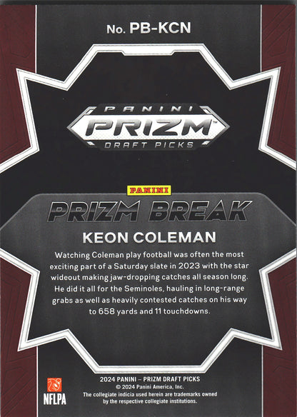 2024 Panini Prizm Draft Picks Prizm Break #PB-KCN Keon Coleman RC