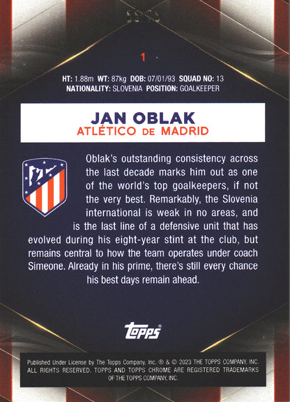 2022 Topps Chrome Set Jan Oblak /75 #1 Atlético de Madrid