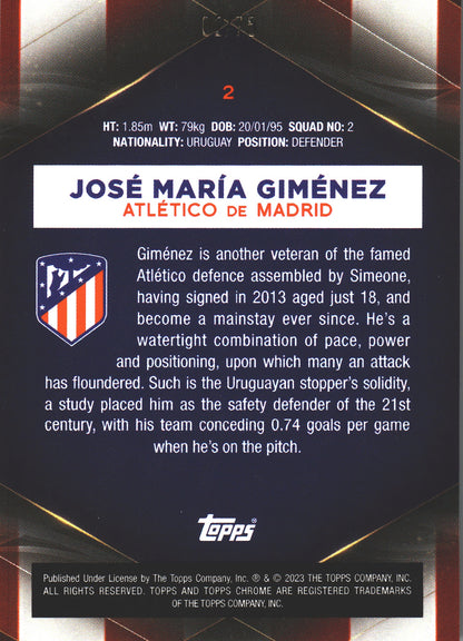 2022 Topps Chrome Set José María Giménez /75 #2 Atlético de Madrid