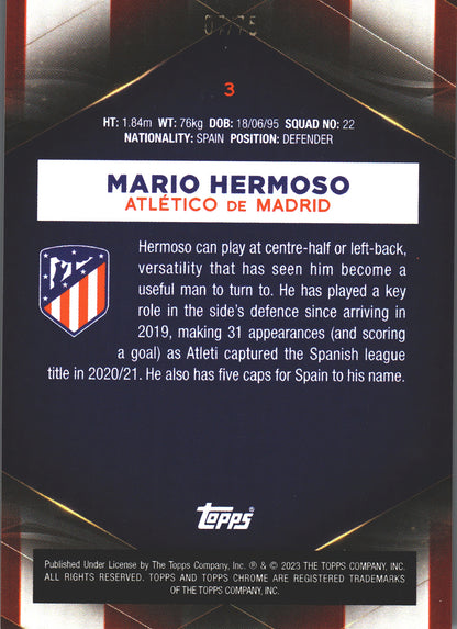 2022 Topps Chrome Set Mario Hermoso /75 #3 Atlético de Madrid