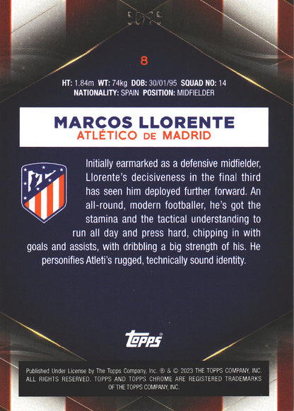 2022 Topps Chrome Set Marcos Llorente /75 #8 Atlético de Madrid