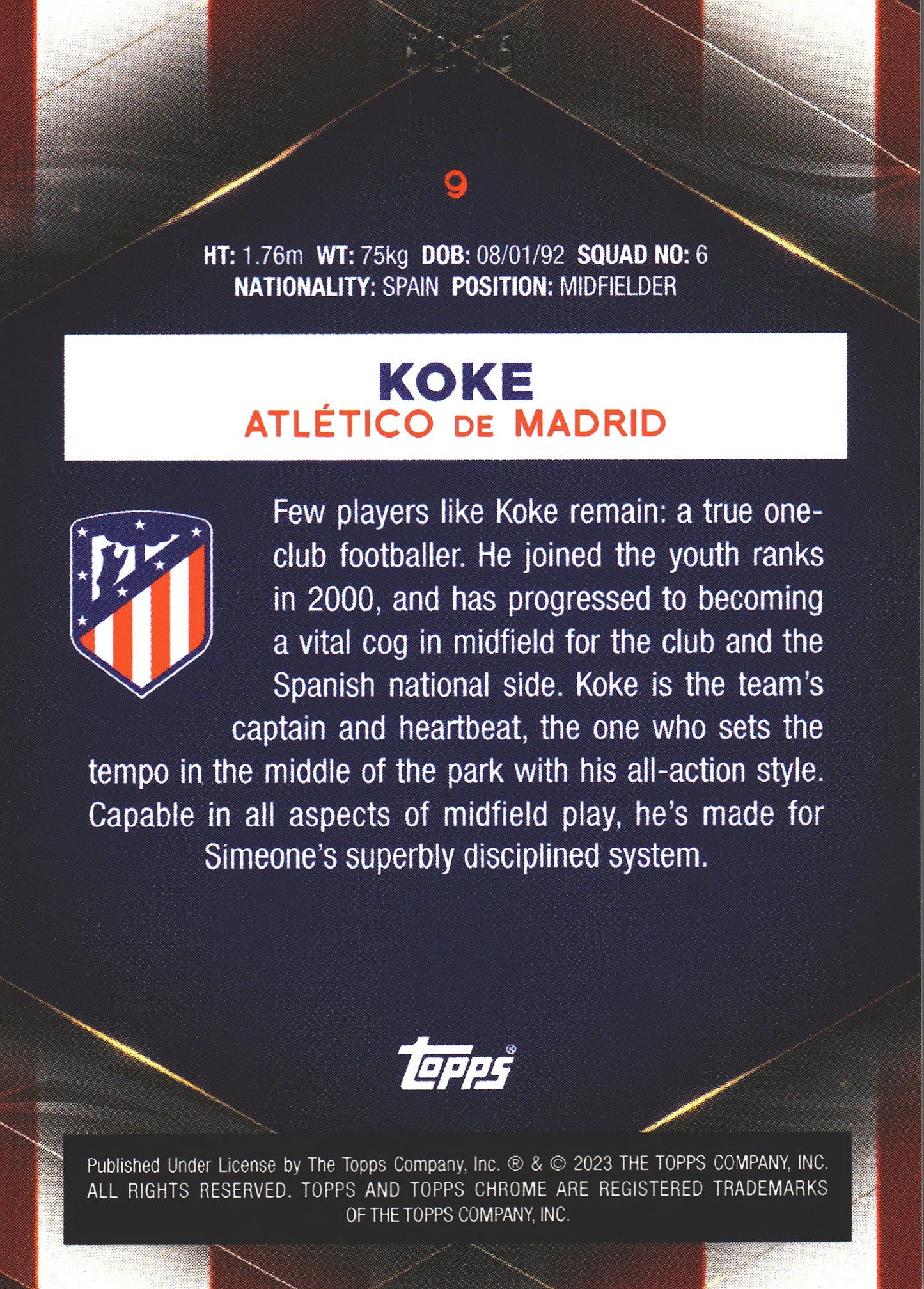 2022 Topps Chrome Set Koke /75 #9 Atlético de Madrid