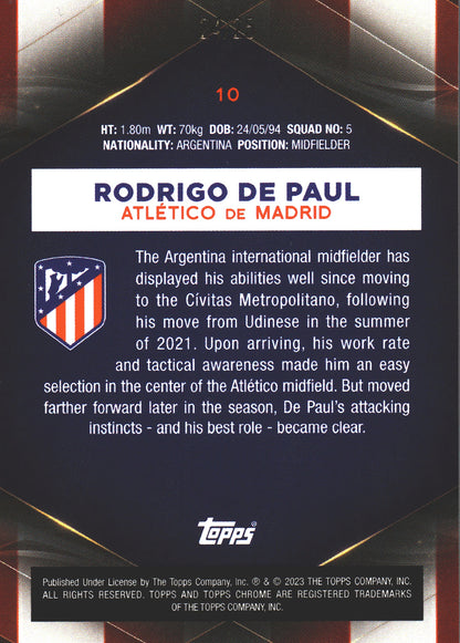 2022 Topps Chrome Set Rodrigo De Paul Red /25 #10 Atlético de Madrid