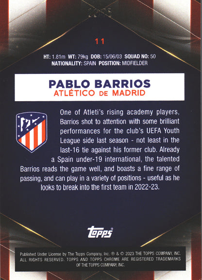 2022 Topps Chrome Set Pablo Barrios /75 #11 Atlético de Madrid